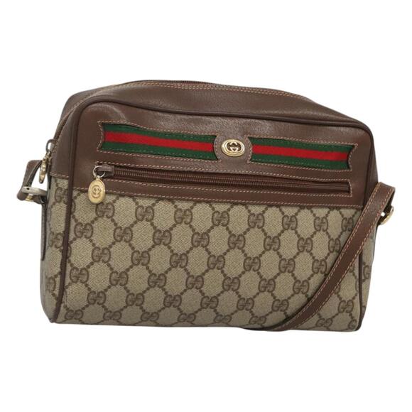 GUCCI GG Supreme Web Sherry Line Bag Pvc Beige Gold Red 56 02 088 - Picture 1 of 16
